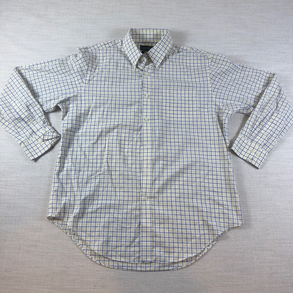Lauren Ralph Lauren Mens 16.5 34/35 Classic Fit Non Iron Check Dress Shirt Blue